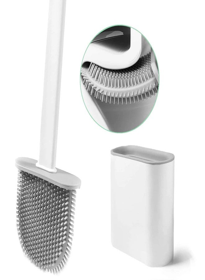 Pihuza Silicone Toilet Brush with Hard Plastic Holder - Slim Flex Brush Set with Anti-Drip Design, Non-Slip Long Handle & Soft Silicone Bristles for Bathroom Cleaning (Pack of 2) - Image 3